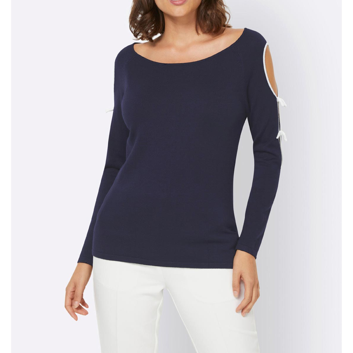 Designer-Pullover m.Cut-Outs nachtblau