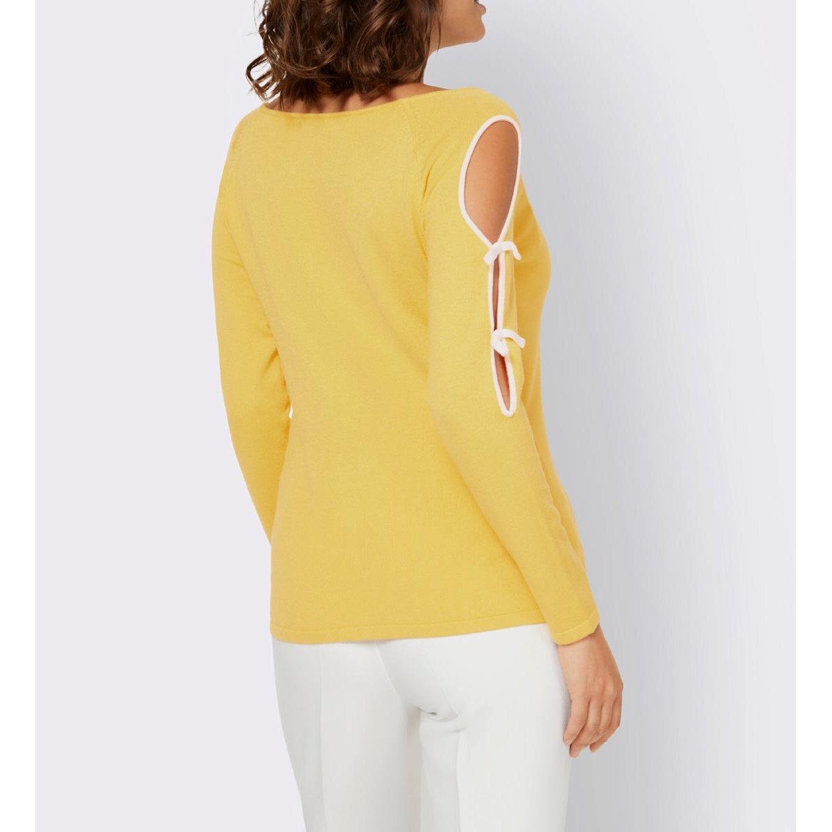 Designer-Pullover m. Cut-Outs gelb