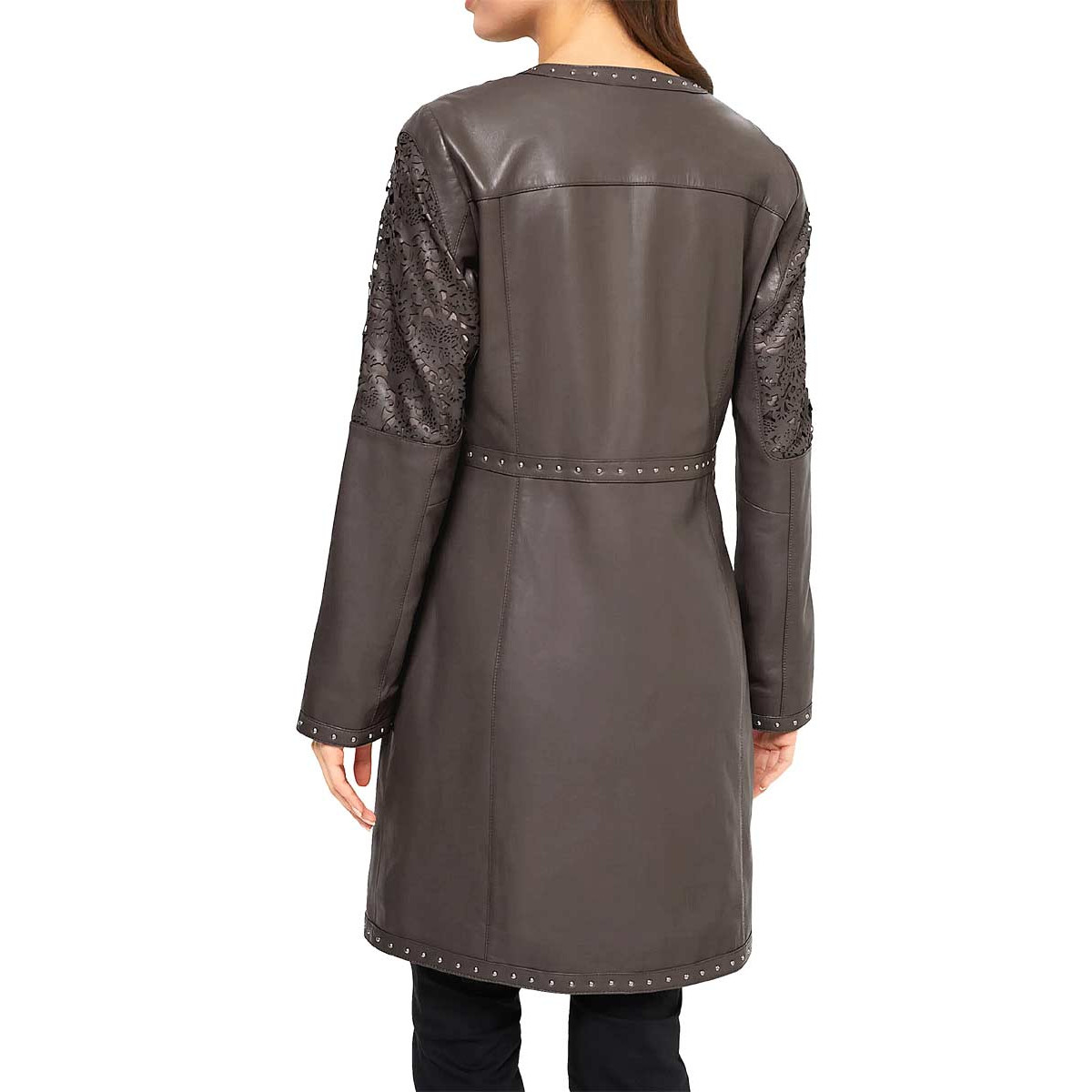Designer-Lammnappaledermantel m. Cut-Outs taupe