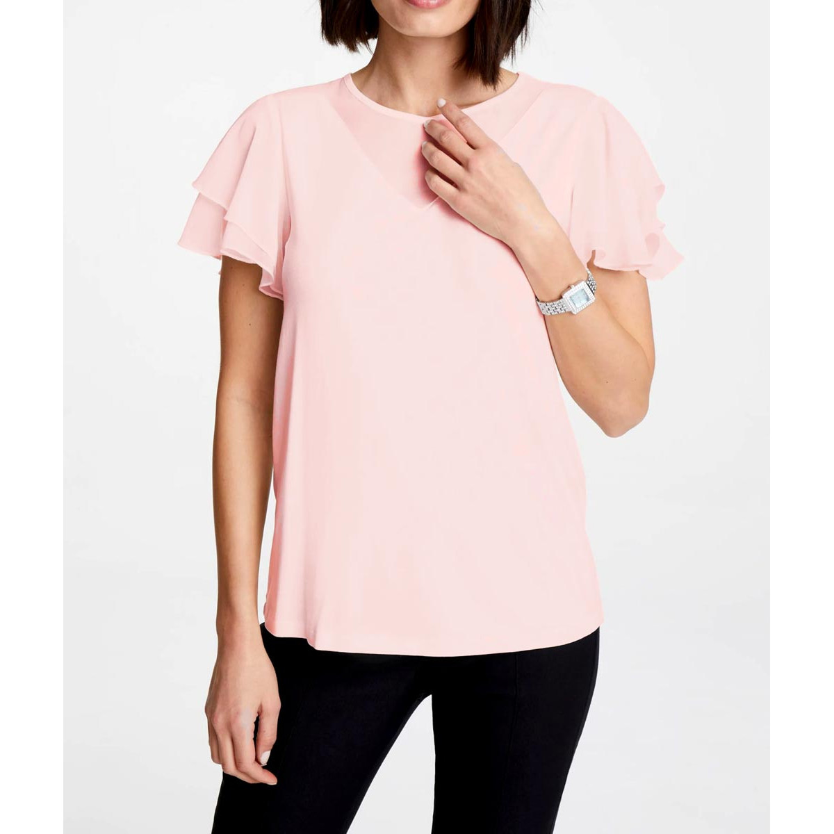 Designer-Jerseyshirt m. Volants rosé