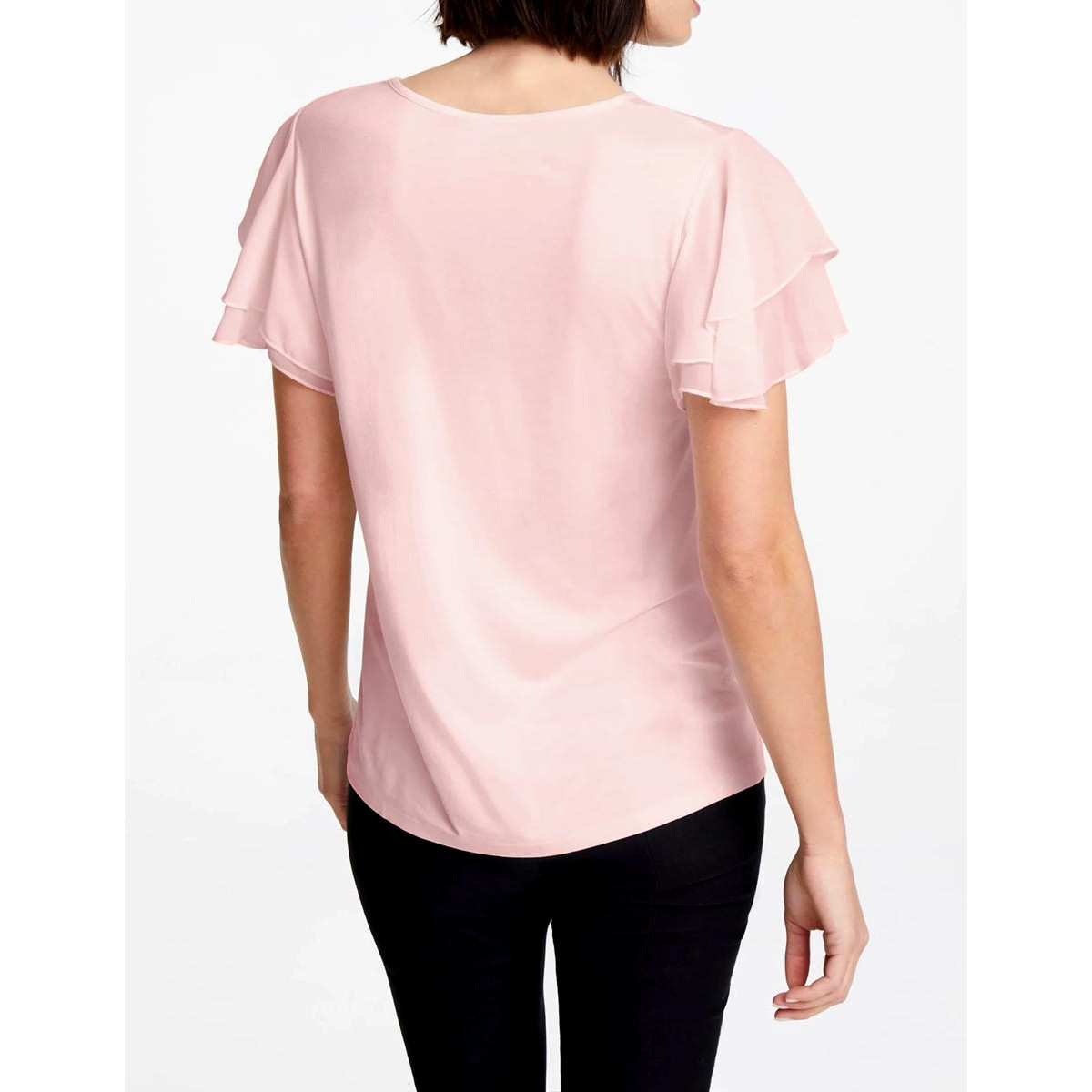 Designer-Jerseyshirt m. Volants rosé