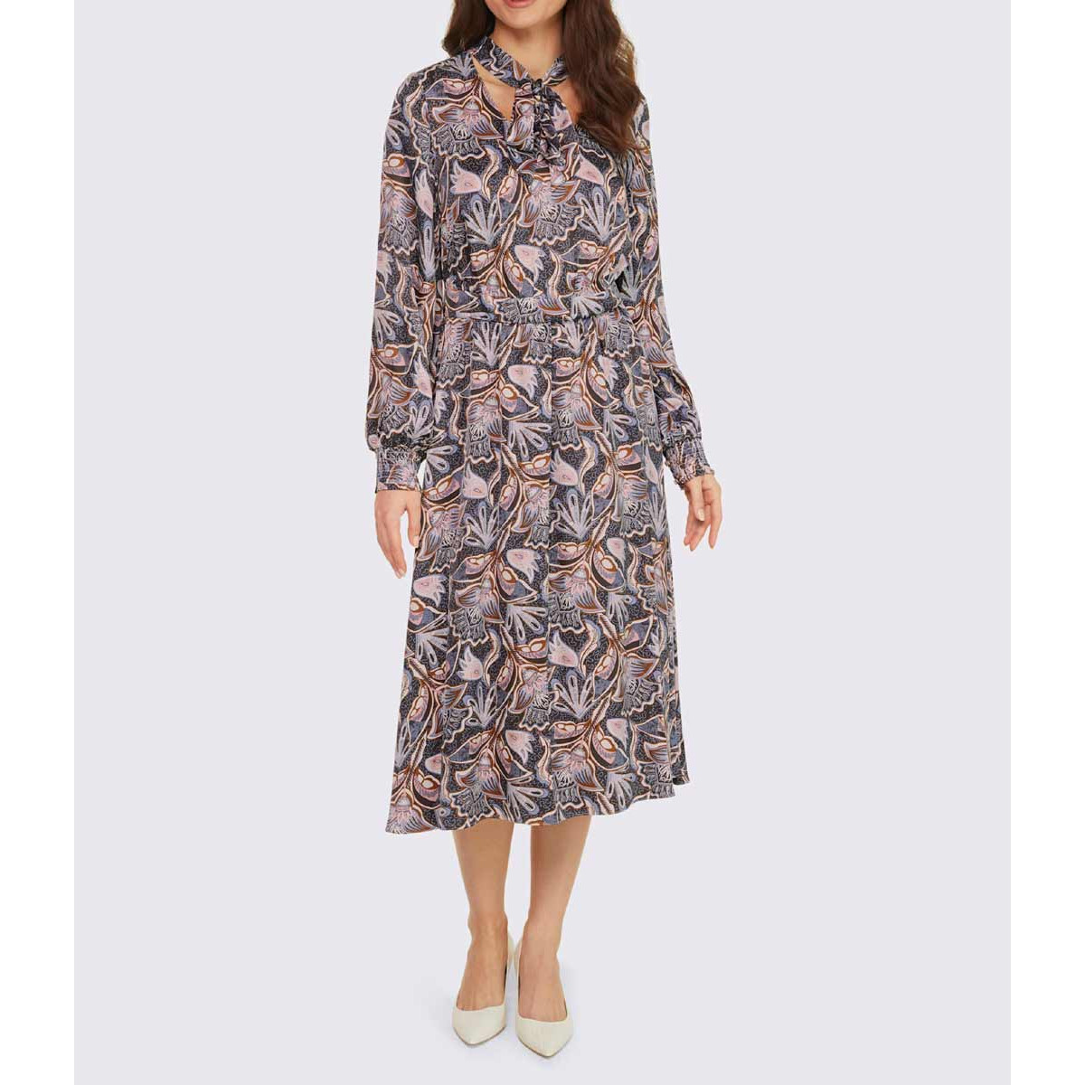 Designer-Druckkleid graphit-taubenblau
