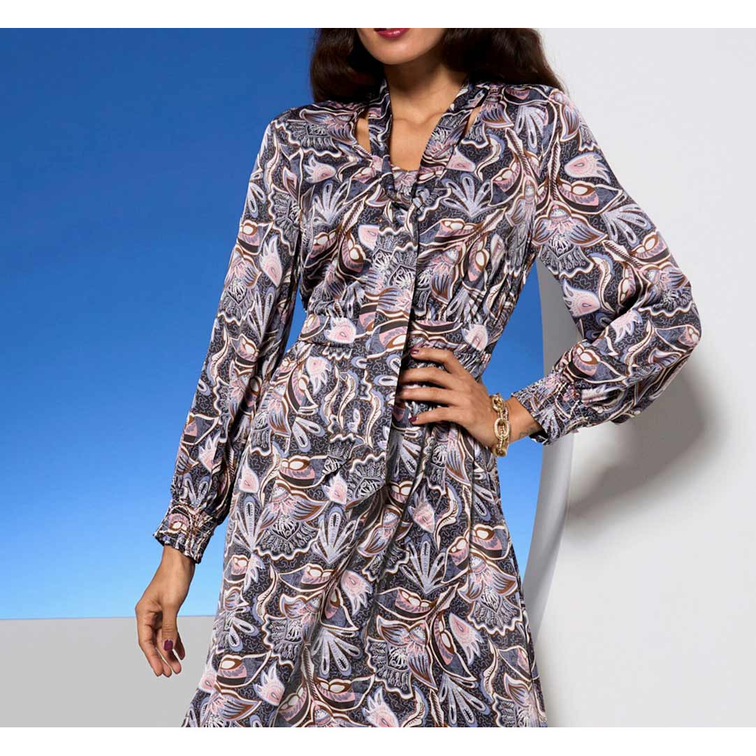 Designer-Druckkleid graphit-taubenblau