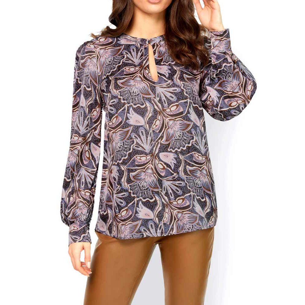 Designer-Druckbluse graphit-taubenblau