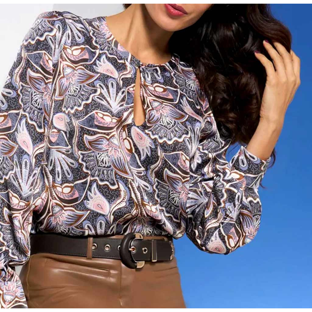 Designer-Druckbluse graphit-taubenblau