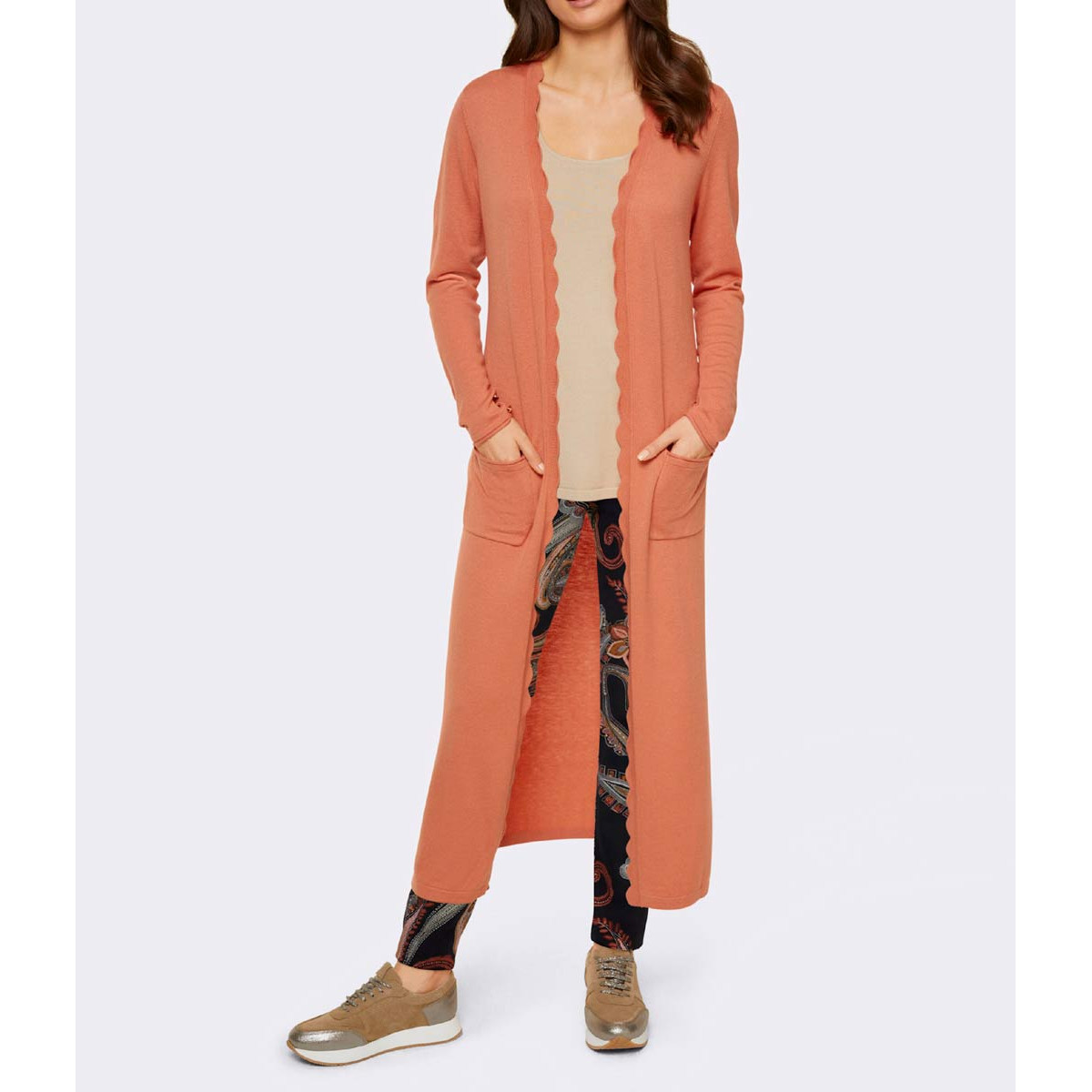 Designer-Merino-Strickmantel m. Kaschmir papaya