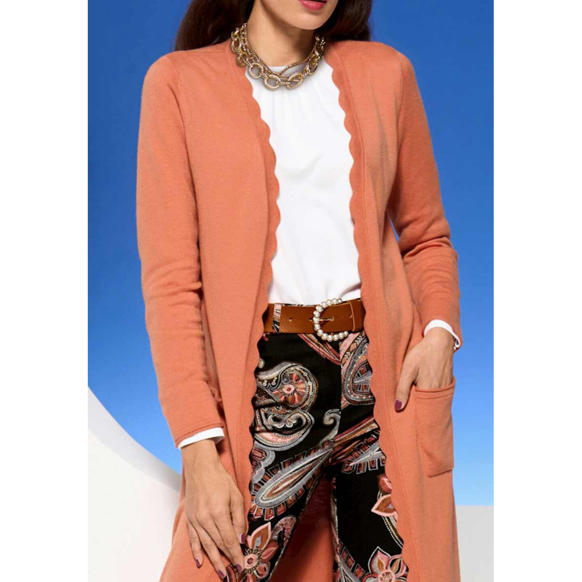 Designer-Merino-Strickmantel m. Kaschmir papaya