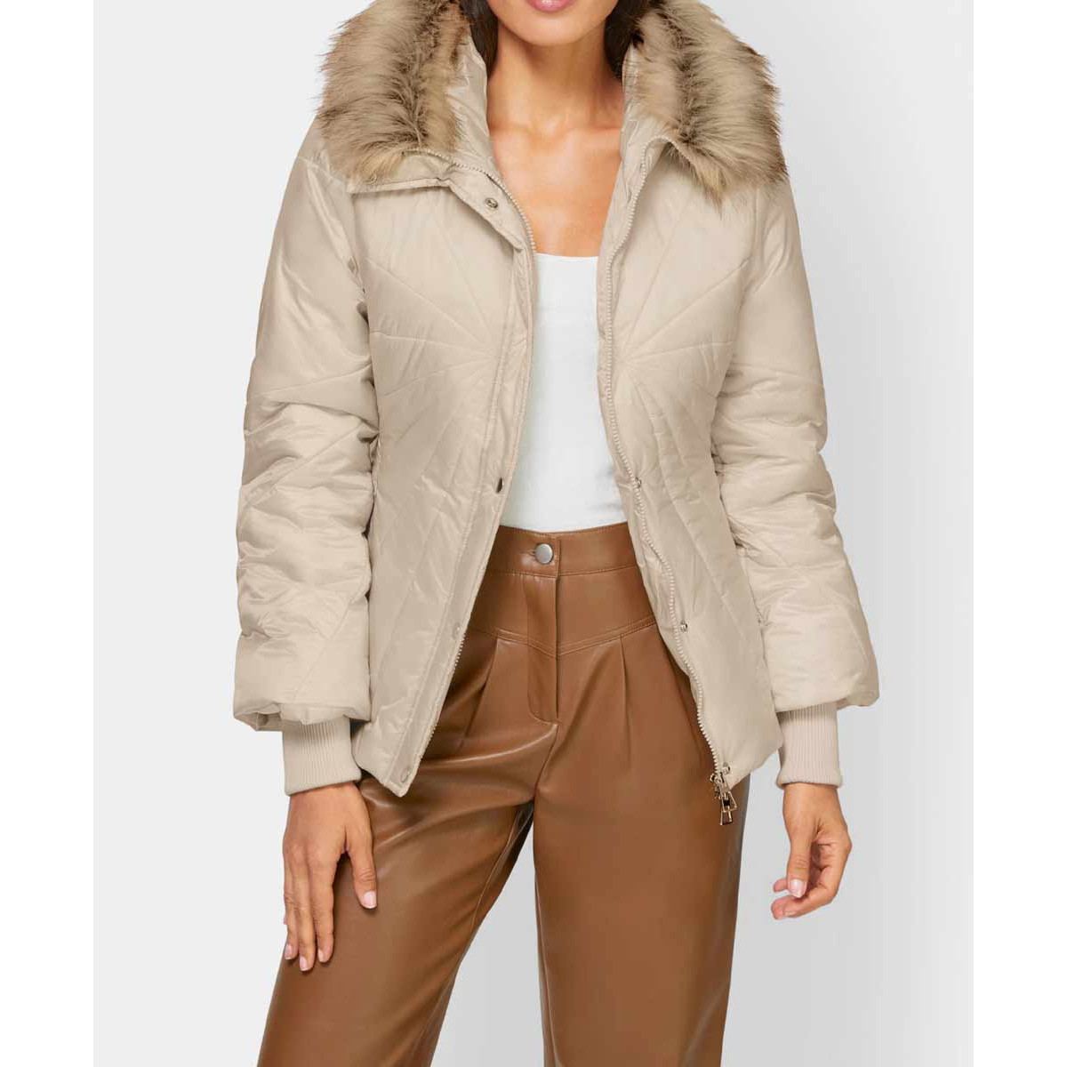 Designer-Steppjacke m. Webpelz sand
