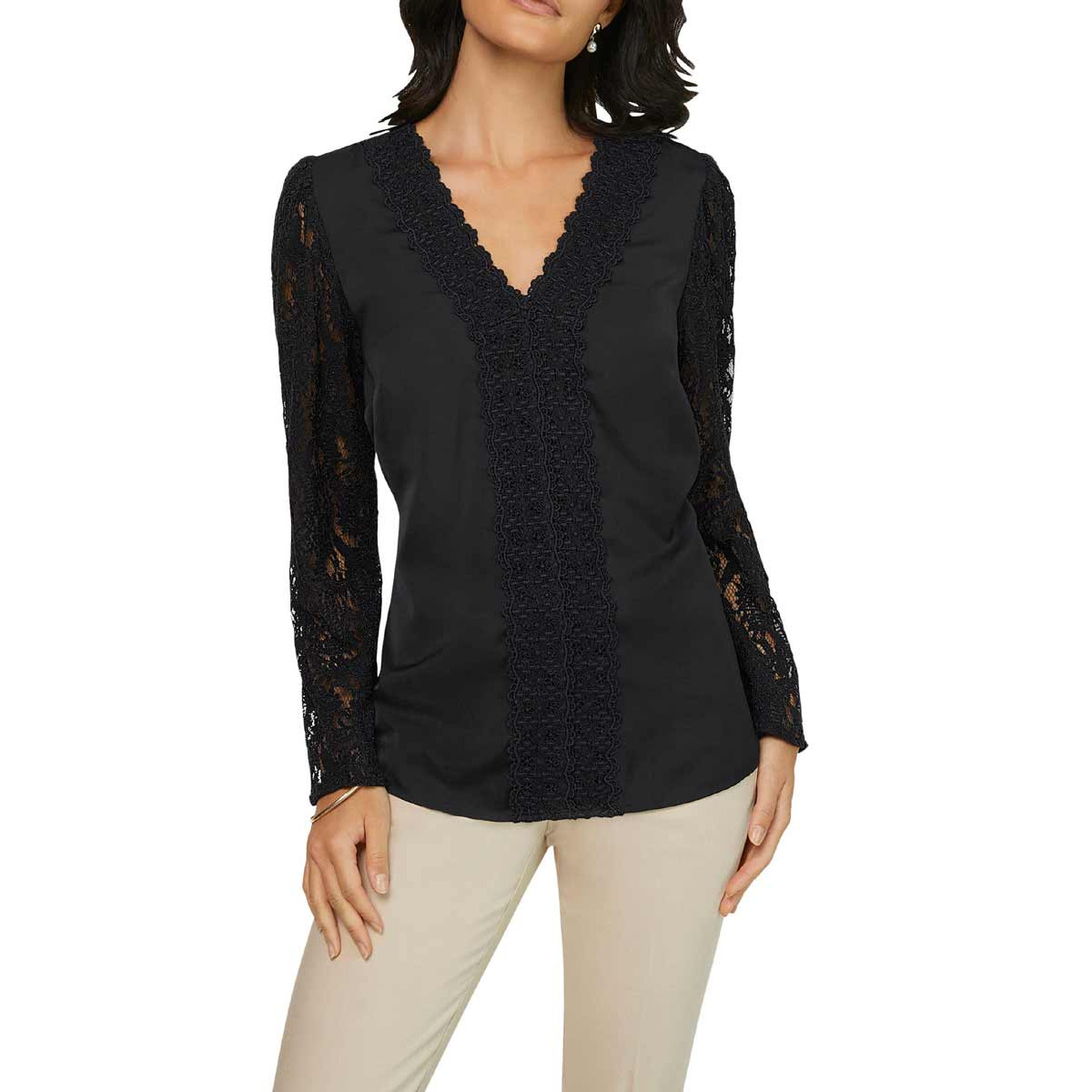 Bluse m. Spitze schwarz