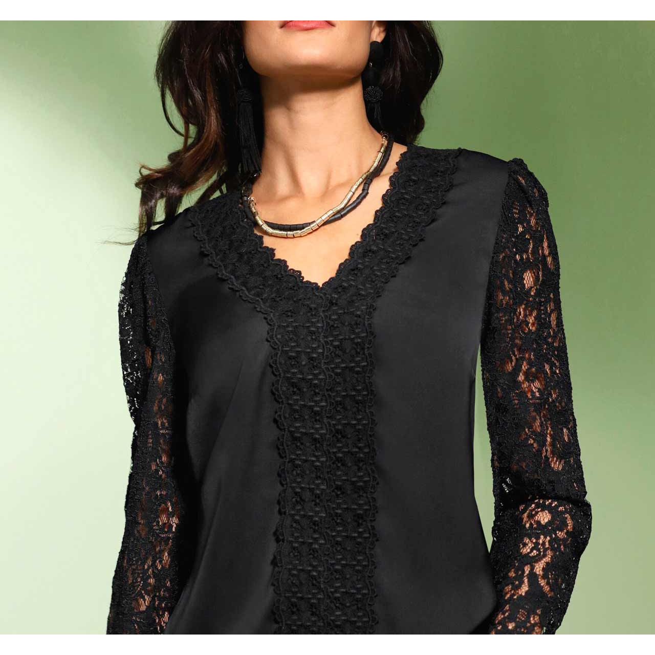 Bluse m. Spitze schwarz
