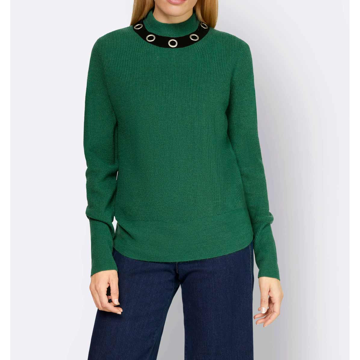 Designer-Pullover m. Zierösen grün