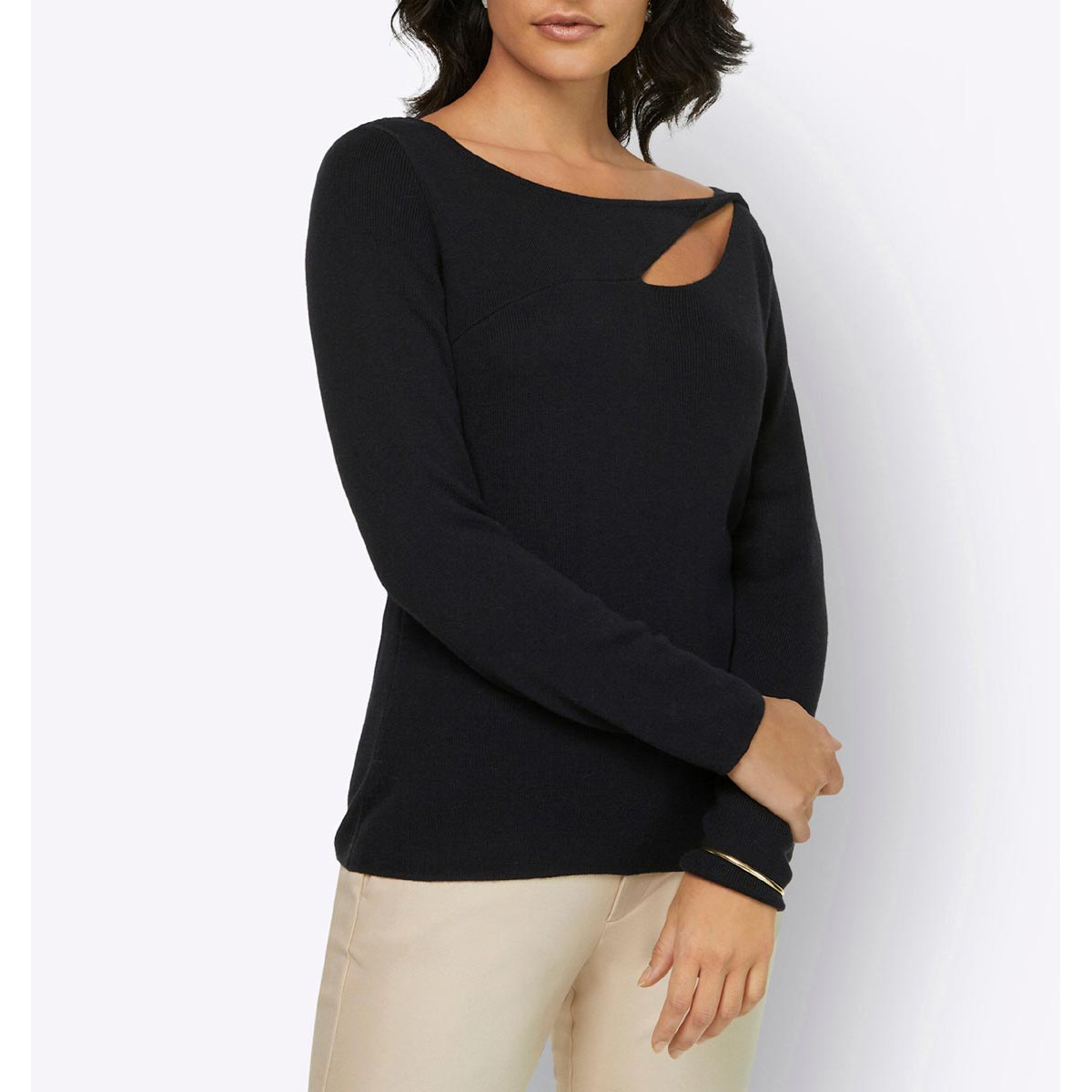 Cut-Out-Dekolleté-Pullover schwarz