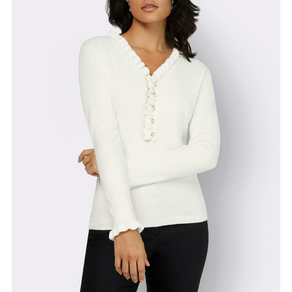 Pullover mit Rüschen-Verzierung ecru