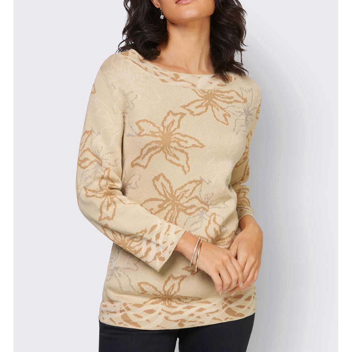 Jacquard-Pullover sand-champagner-gemustert