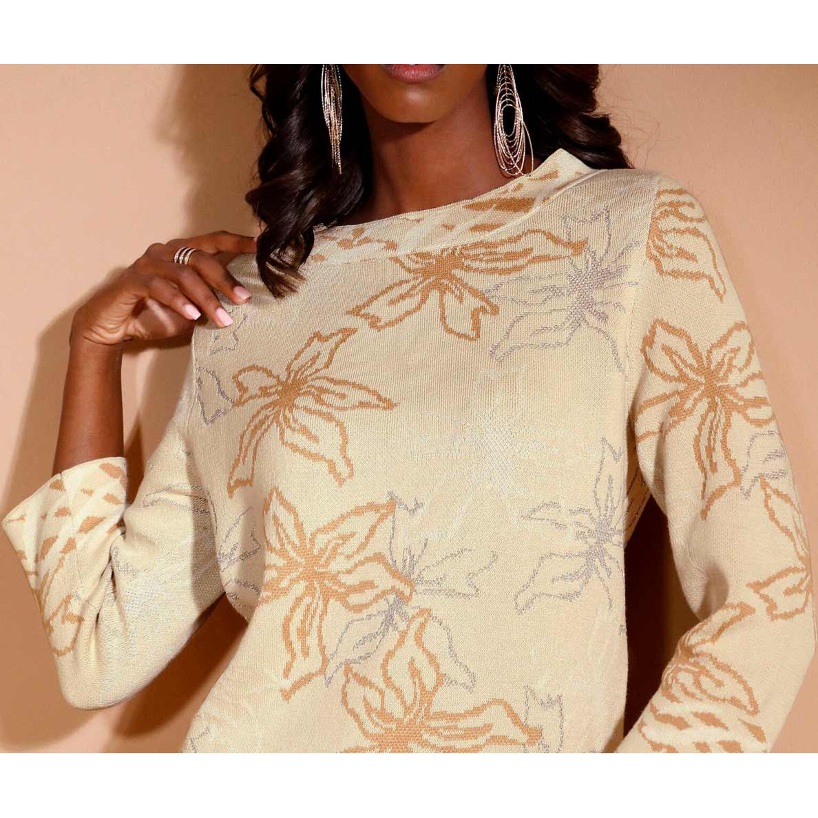 Jacquard-Pullover sand-champagner-gemustert