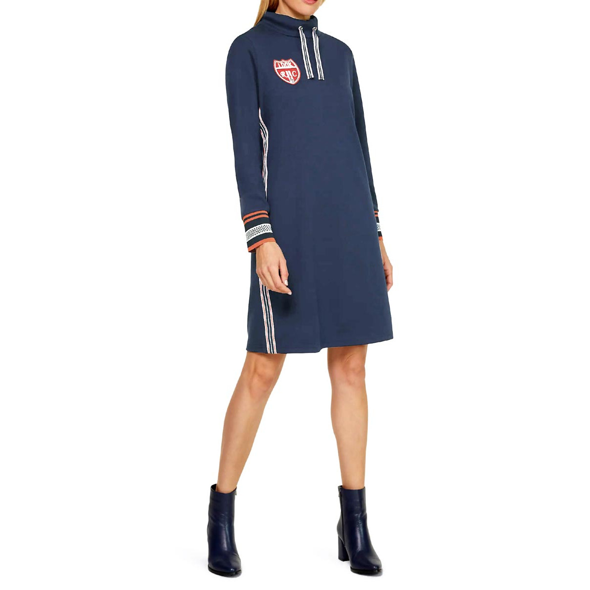 Designer-Sweat-Kleid marine-rostrot