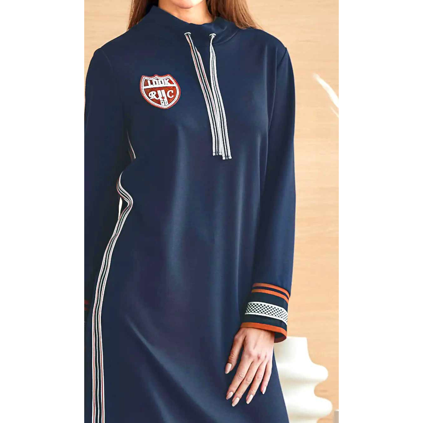 Designer-Sweat-Kleid marine-rostrot