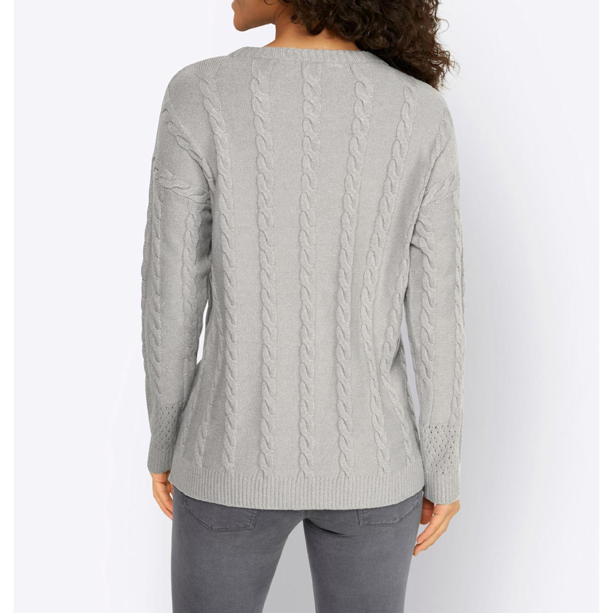 Designer-Kuschel-Pullover m. Zopfmuster hellgrau