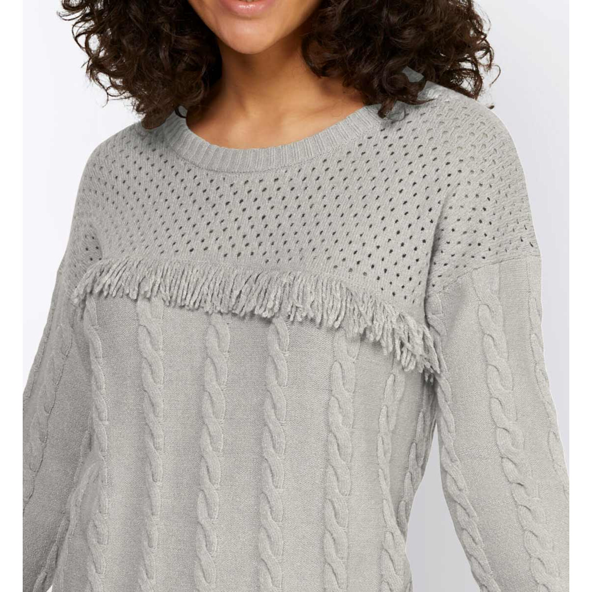 Designer-Kuschel-Pullover m. Zopfmuster hellgrau