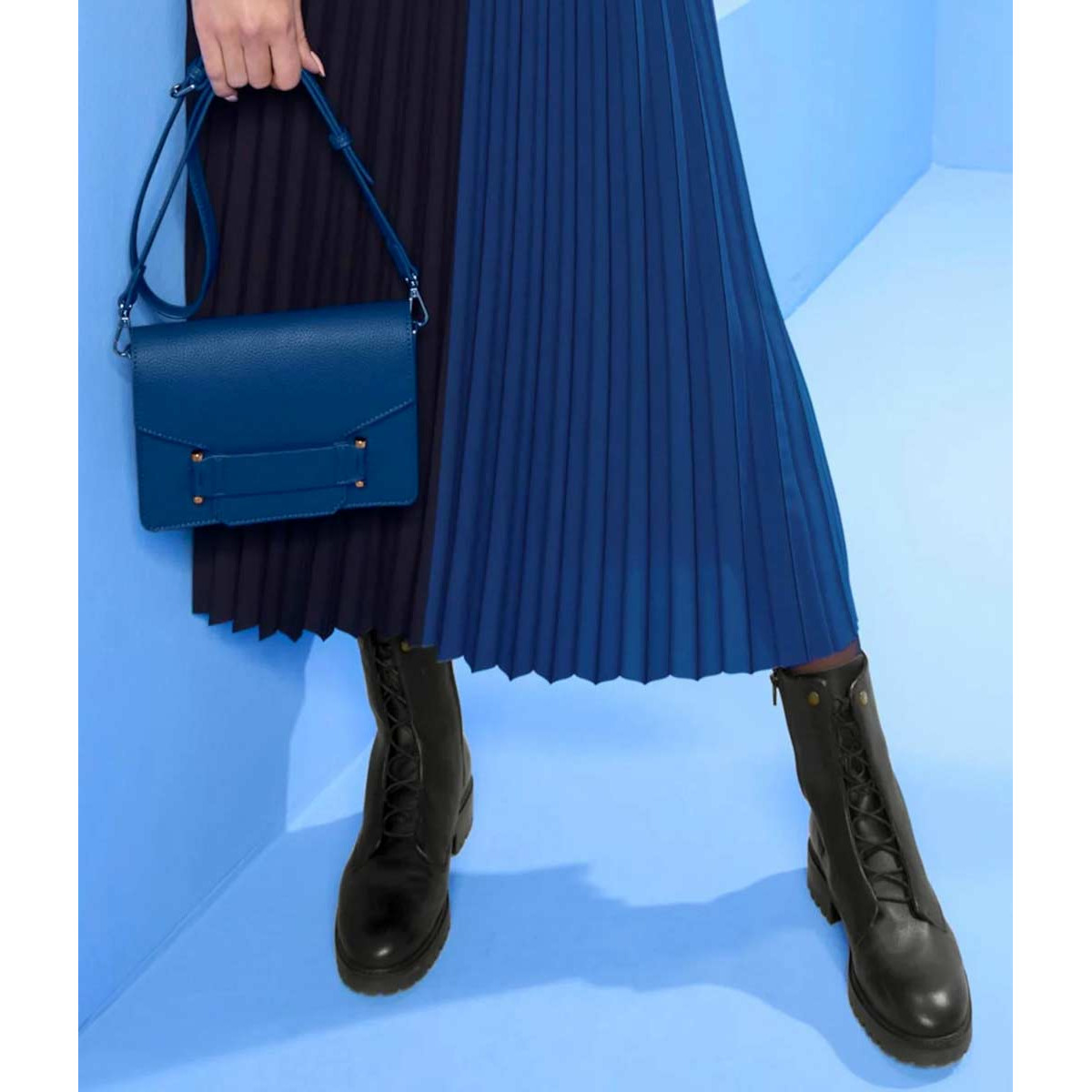Designer-Plisseerock royalblau-schwarz