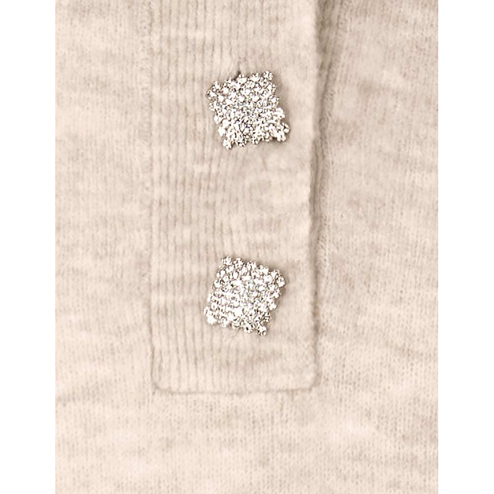 Designer-Polopullover m. Strassknöpfen champagner