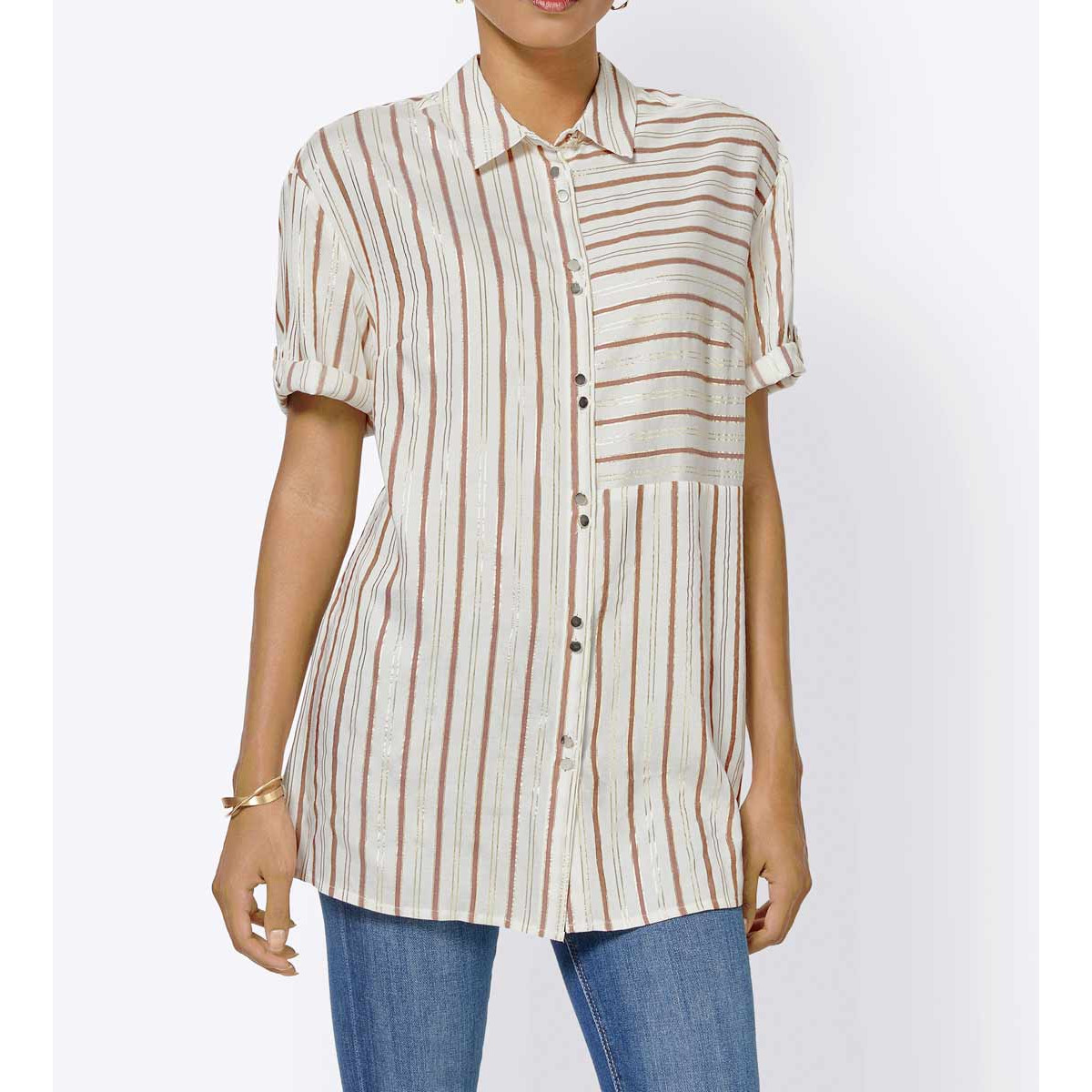 Bluse ecru-goldfarben-taupe