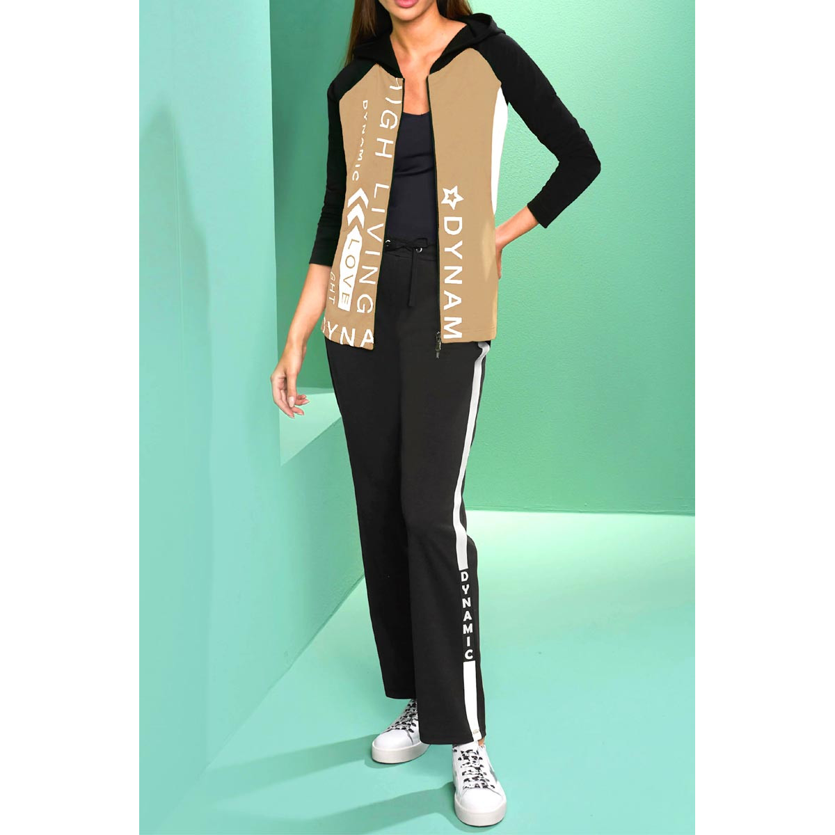 Designer-Sweatjacke m.Schriftzug camel