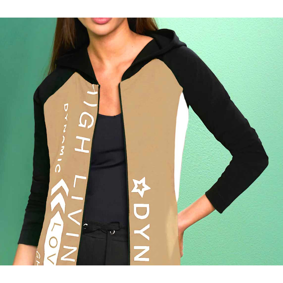Designer-Sweatjacke m.Schriftzug camel