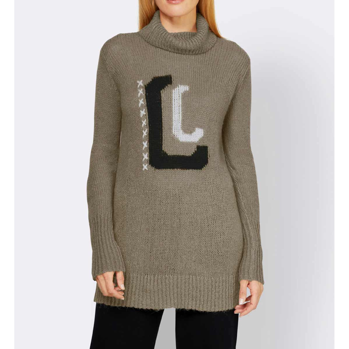 Designer-Rollkragenpullover m. Motiv taupe