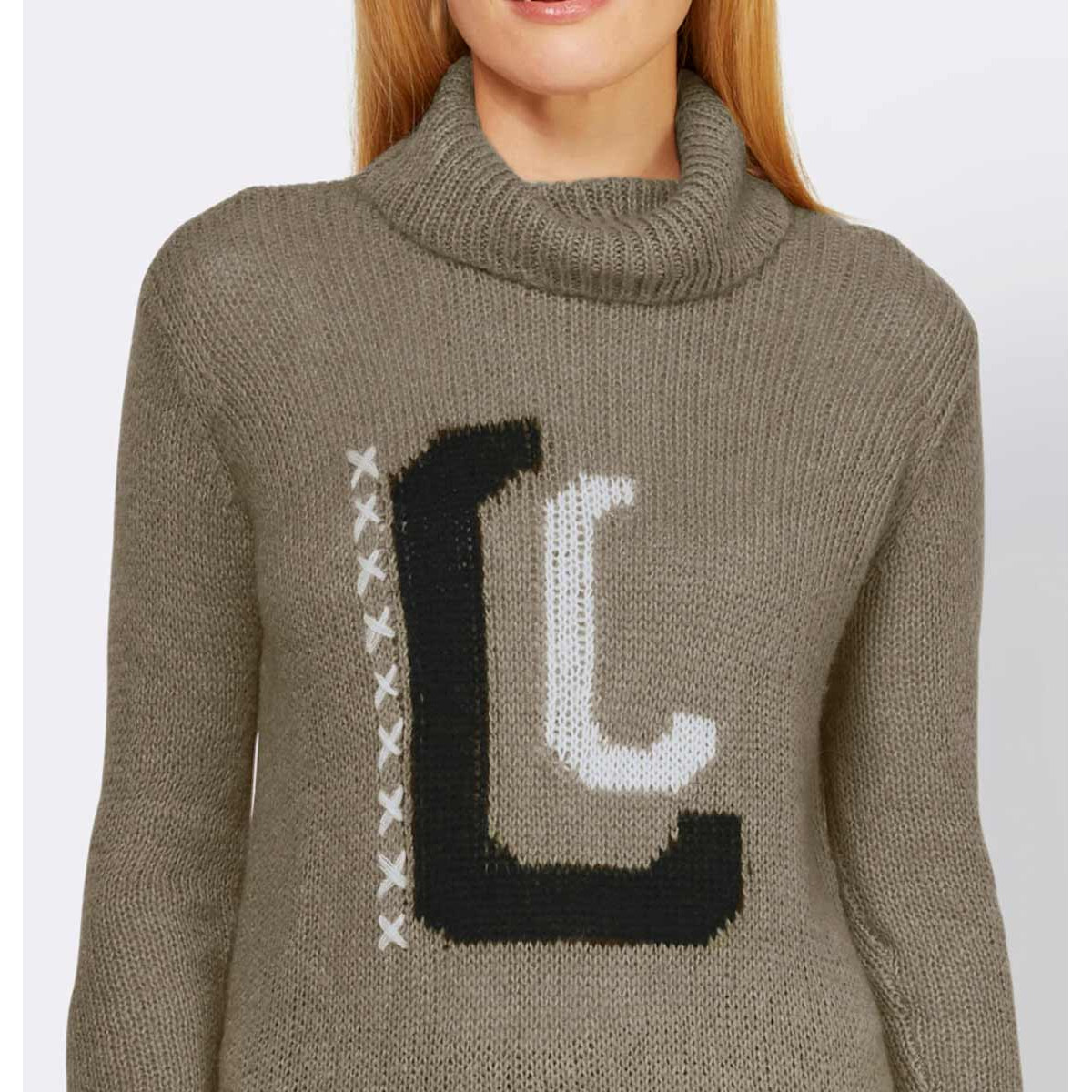Designer-Rollkragenpullover m. Motiv taupe