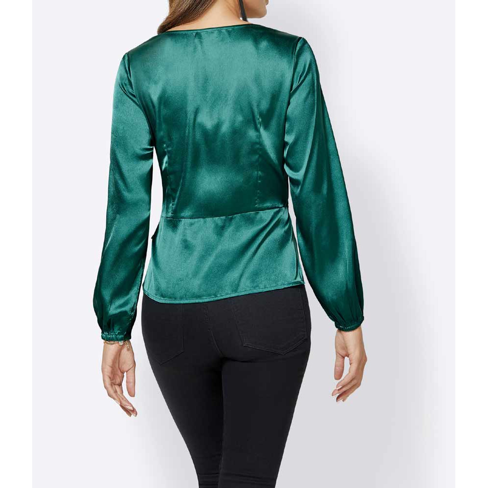 Satin-Wickelbluse smaragdgrün