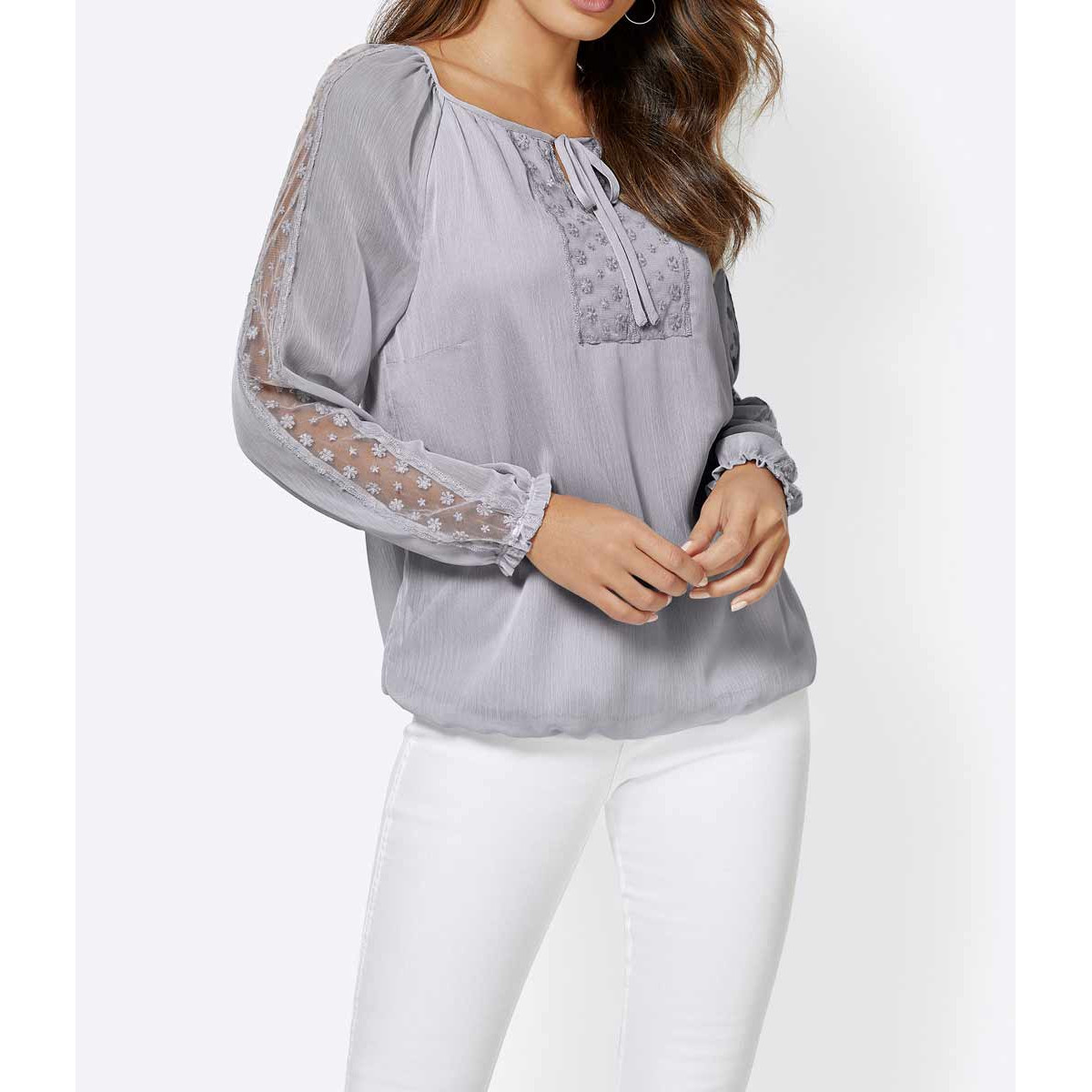Bluse m. Spitze grau
