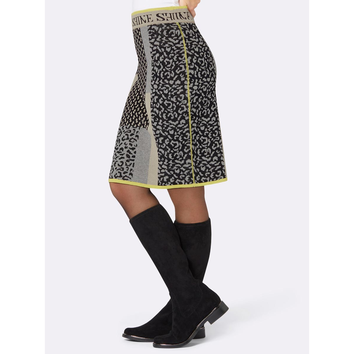 Jacquard-Strickrock schwarz-hellgrau-gemustert