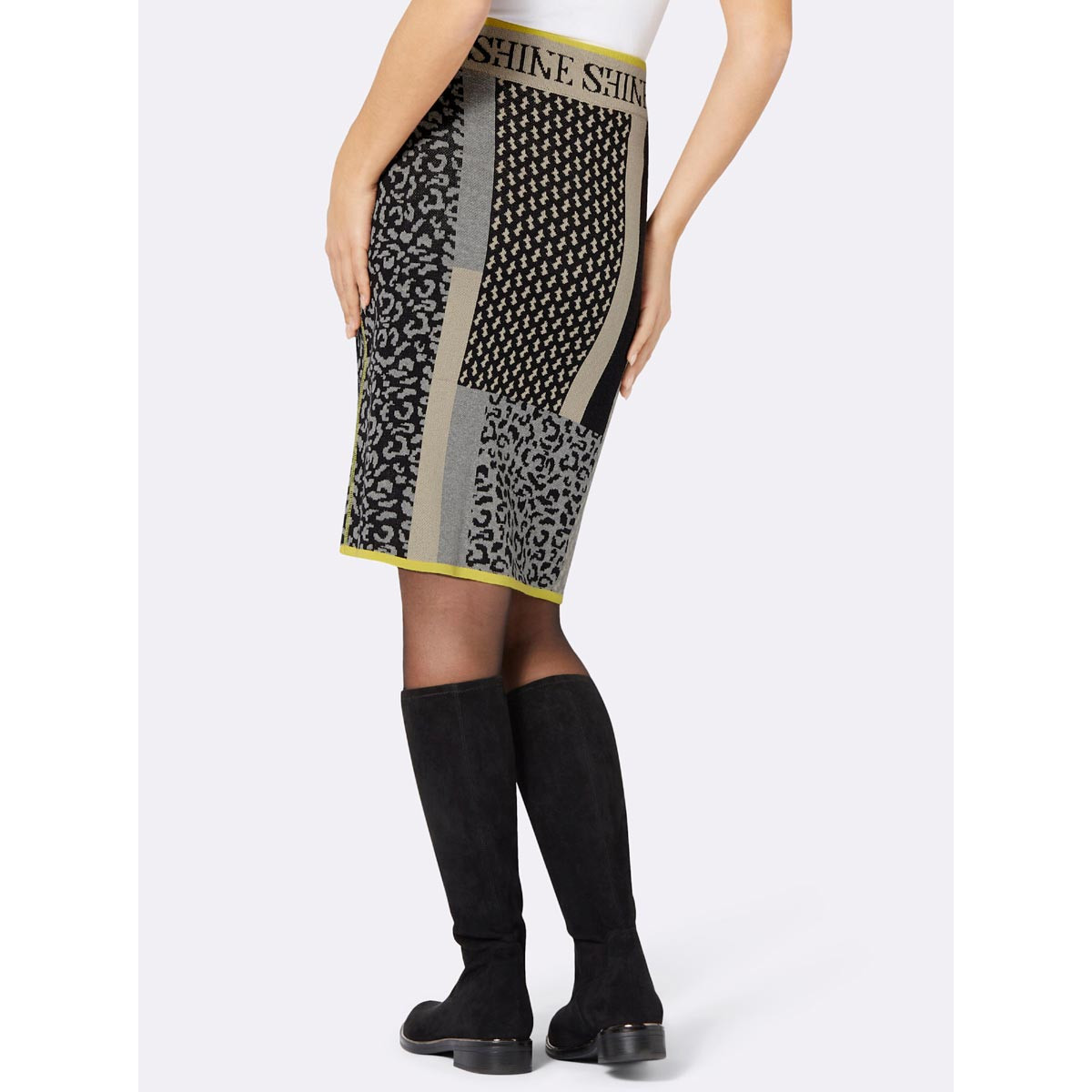 Jacquard-Strickrock schwarz-hellgrau-gemustert