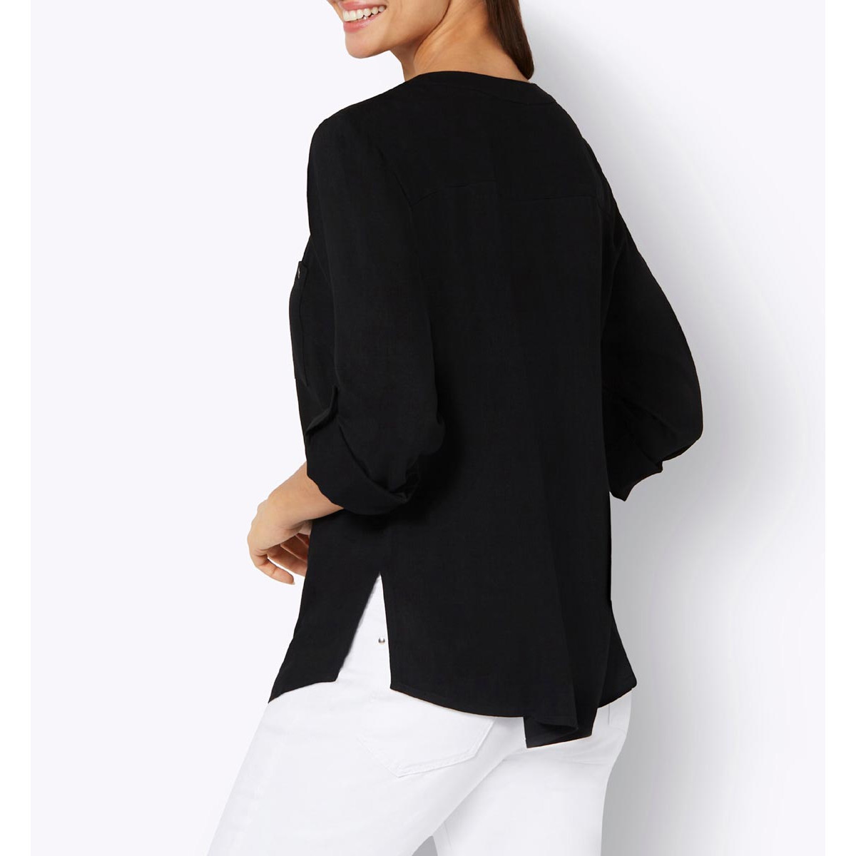 Hemdbluse mit Schriftzug am Ripsband schwarz