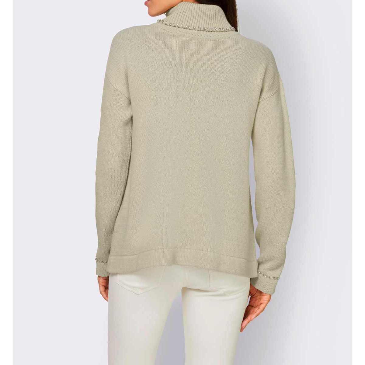 Designer-Rollkragenpullover m. Strass sand