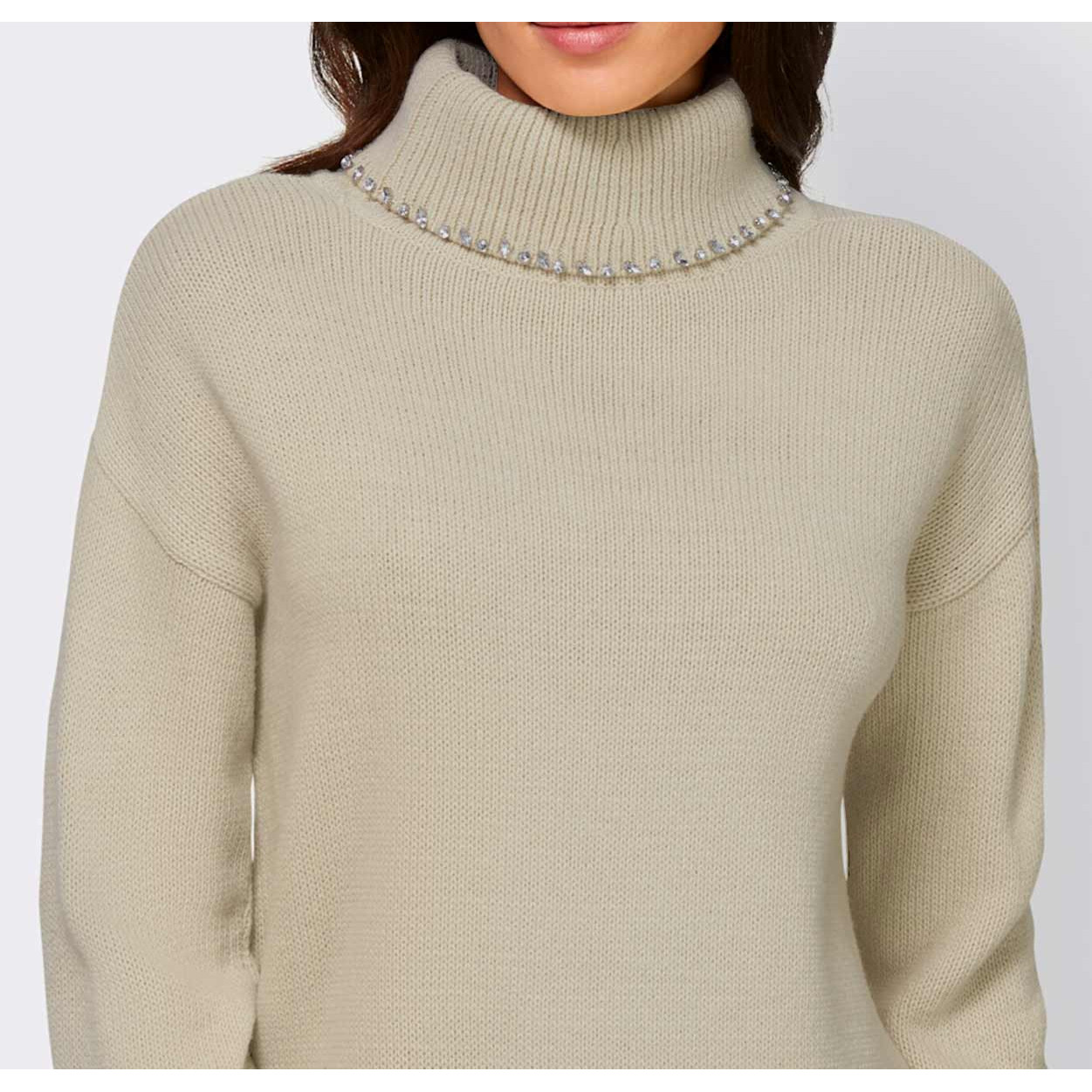 Designer-Rollkragenpullover m. Strass sand