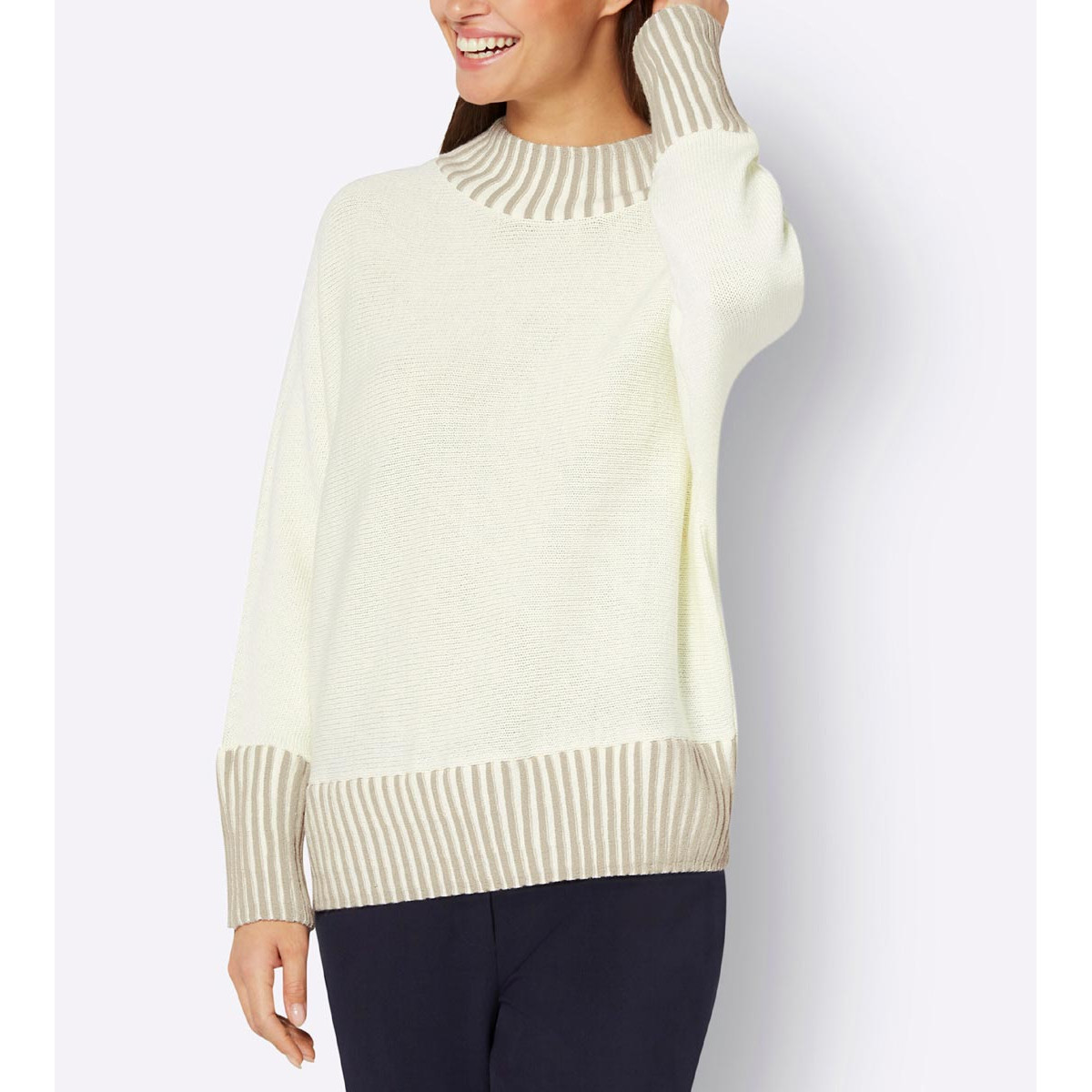 Wollpullover mit Fledermausärmeln ecru-sesam