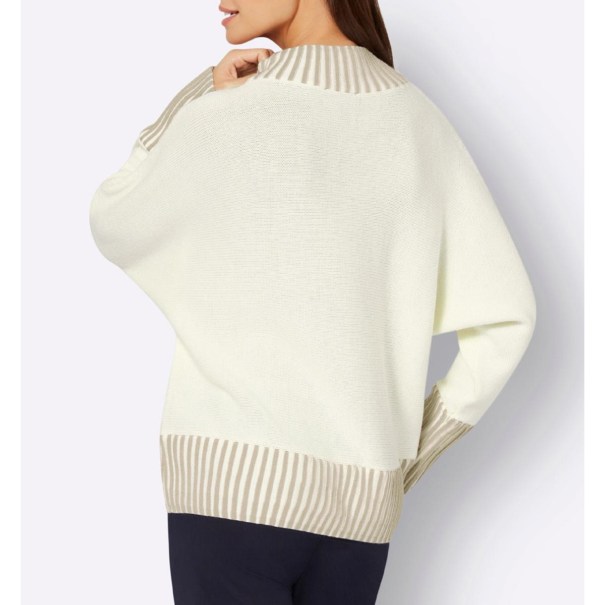 Wollpullover mit Fledermausärmeln ecru-sesam