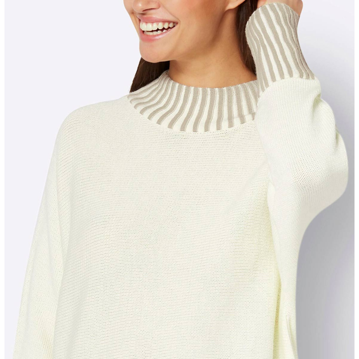Wollpullover mit Fledermausärmeln ecru-sesam