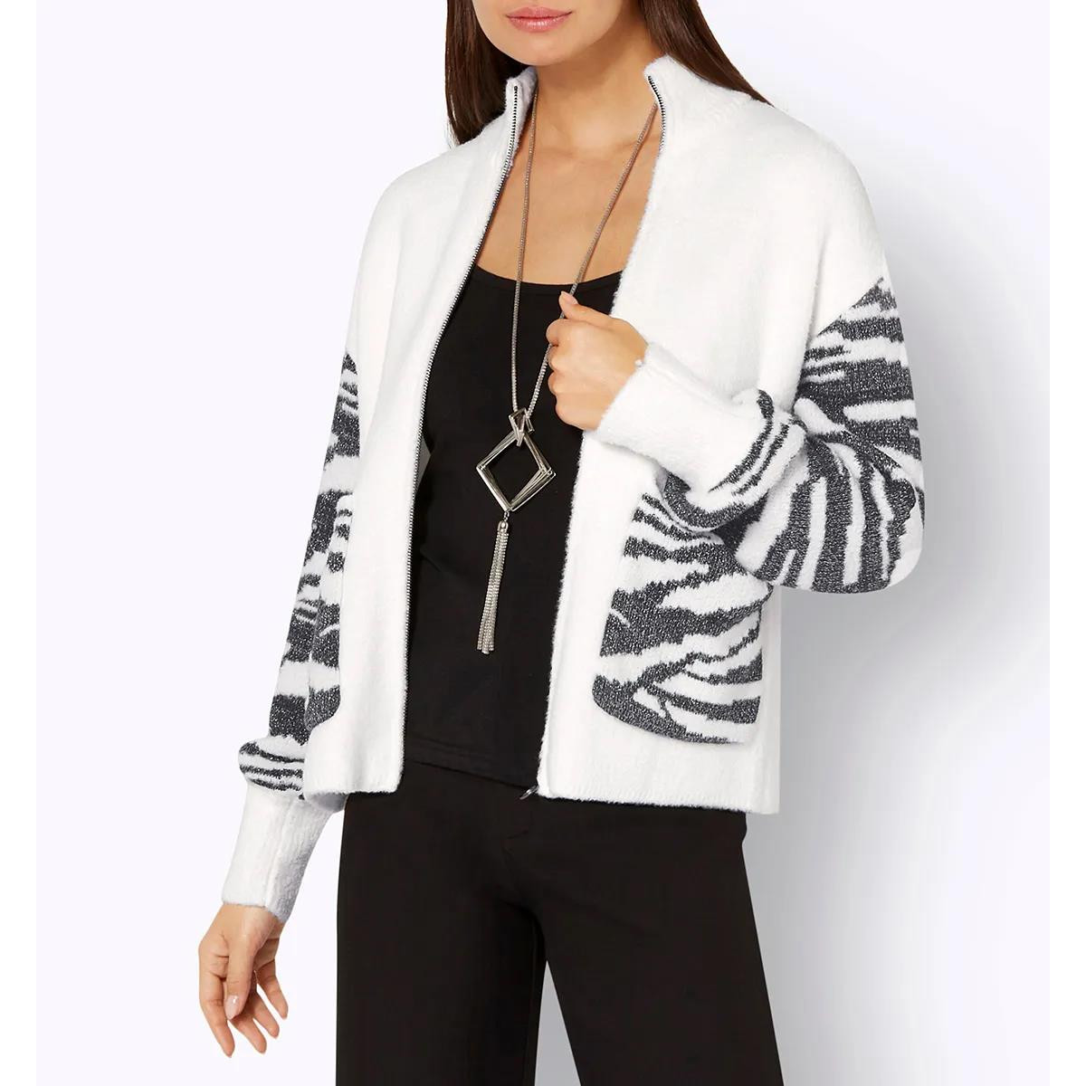 Jacquardstrickjacke ecru-graphit