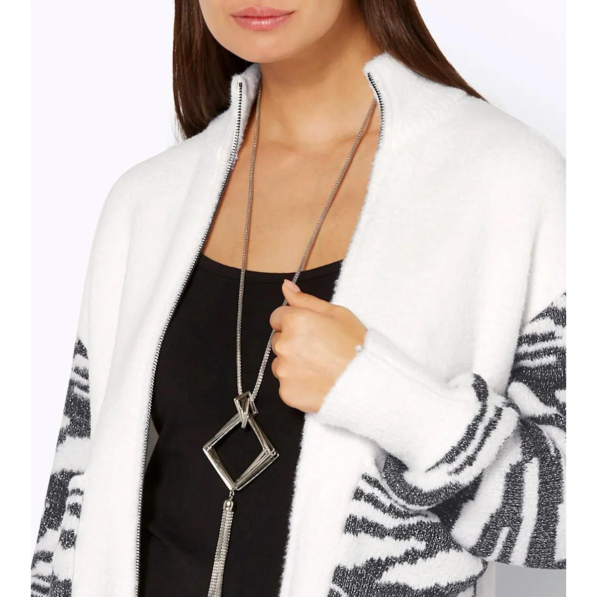 Jacquardstrickjacke ecru-graphit