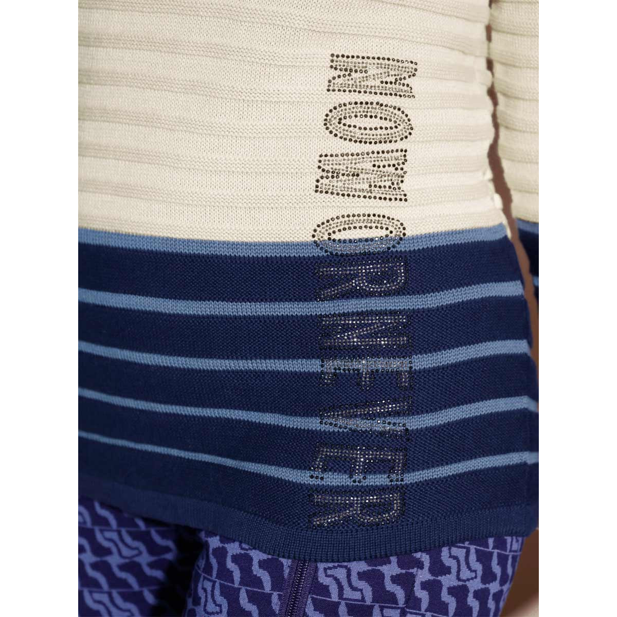 Stehkragenpullover in Ringel-Dessin marine-sand