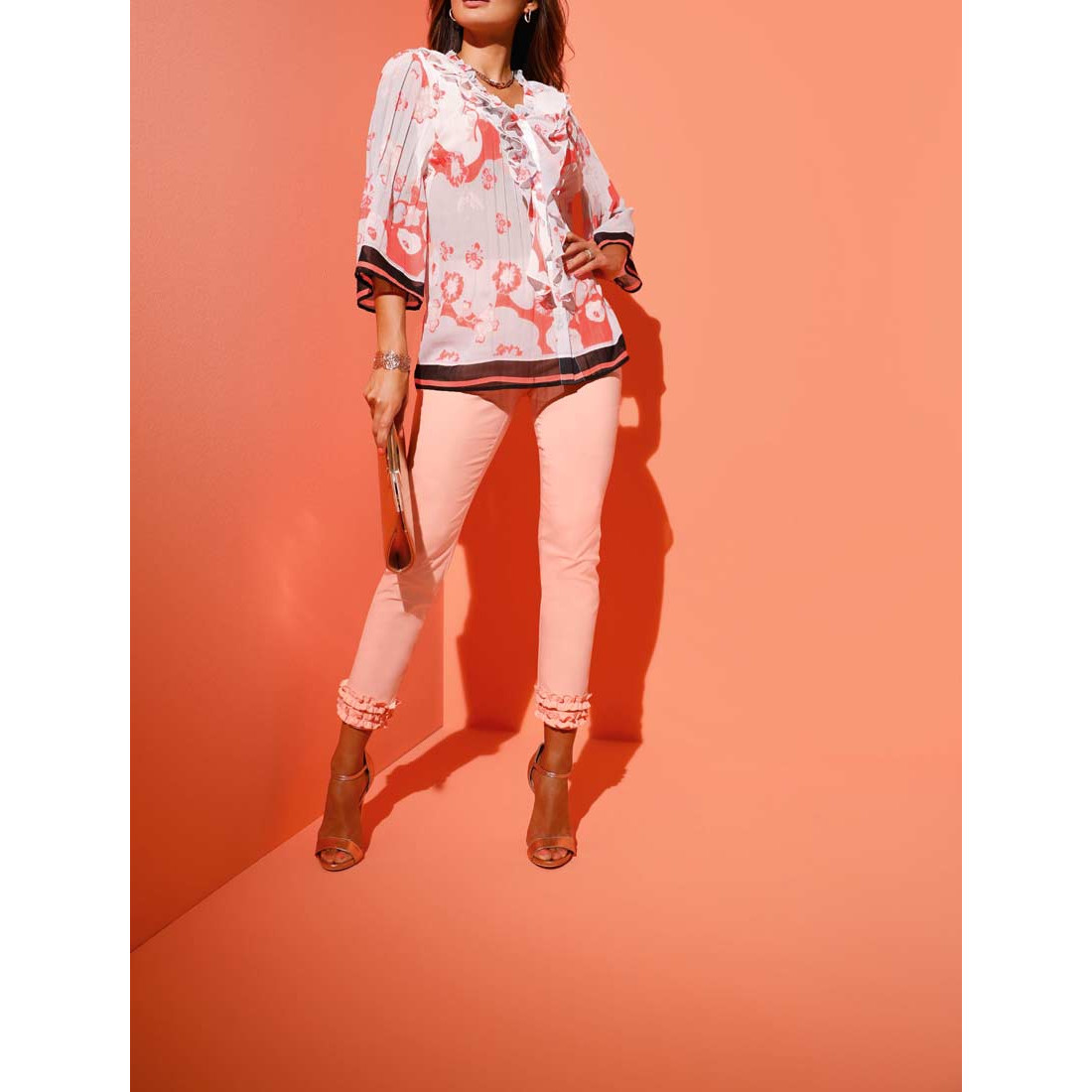 Bluse m. Volants hummer-bedruckt