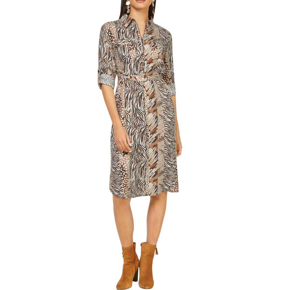 Hemdblusenkleid champagner-bedruckt