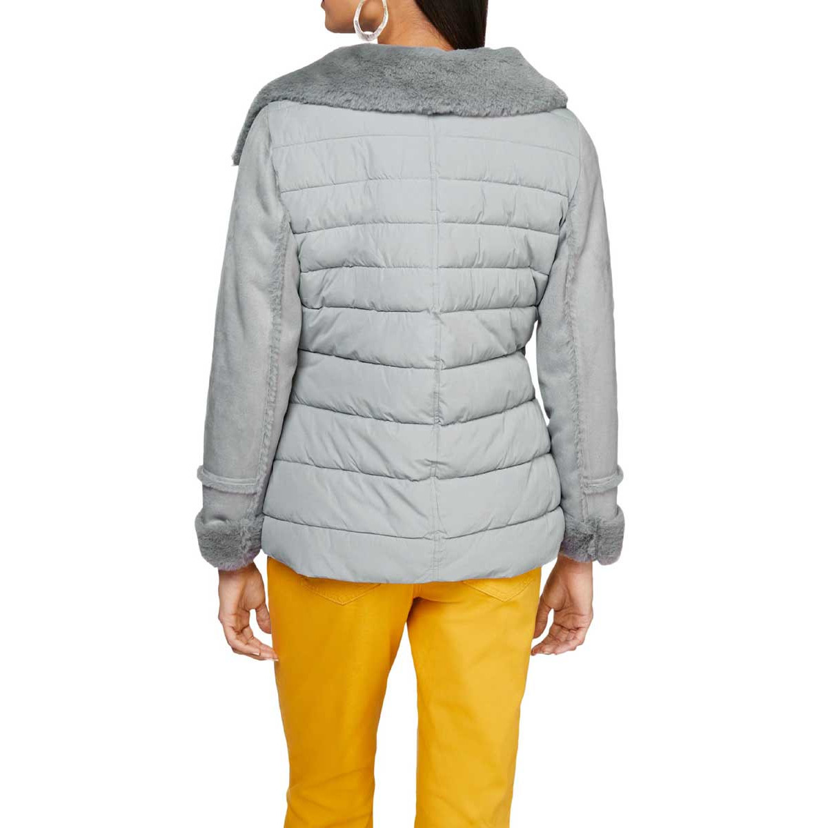 Materialmix-Lederimitatjacke steingrau