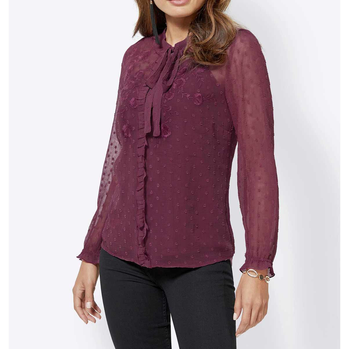 Bluse m. Stickerei + Top beere