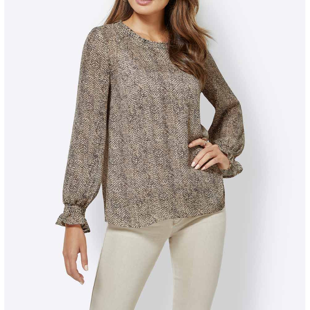 Bluse beige-schwarz-bedruckt