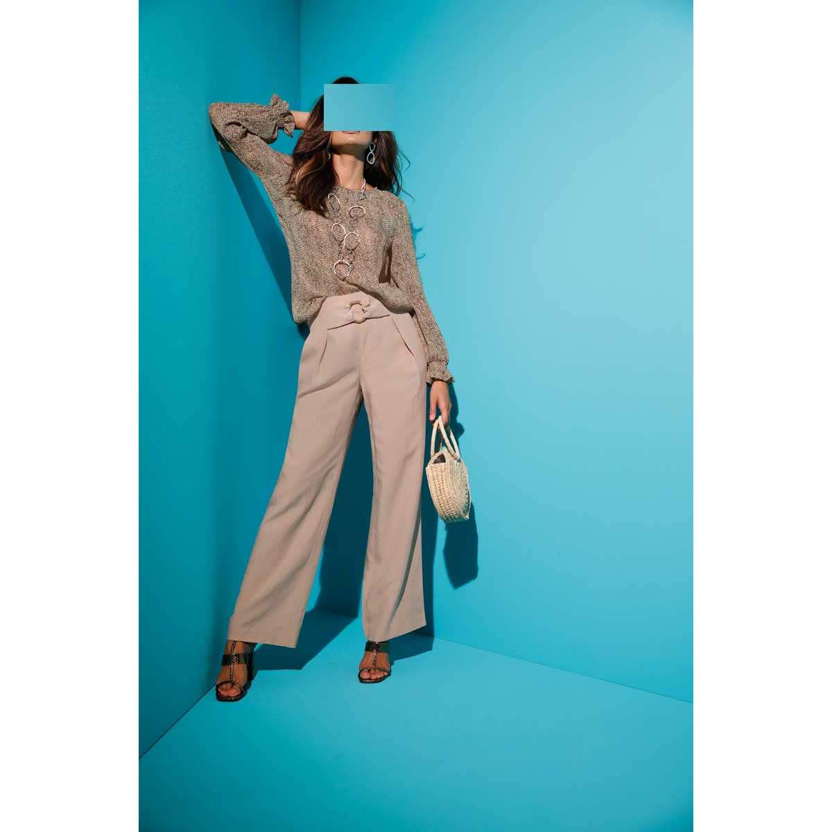Bluse beige-schwarz-bedruckt