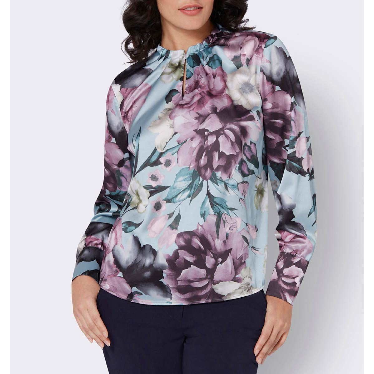 Satin-Druckbluse kalkmint-mauve